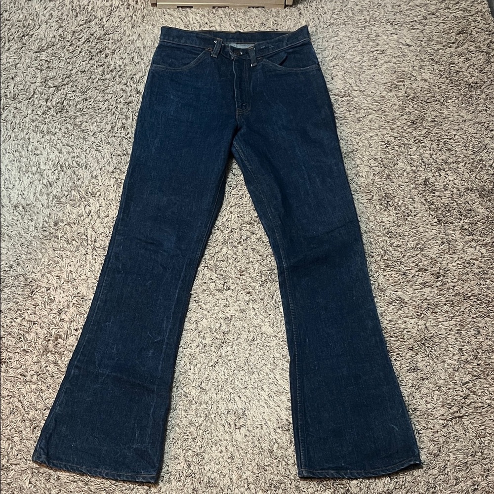 Vintage 70s Orange Tab Levi 646 Flare Dark Blue Jeans Size 28x32